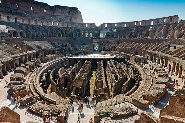 inside of Colosseum in Rome, Italy.