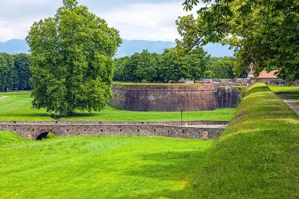 Medieval fortress wall in the Italian town of Lucca