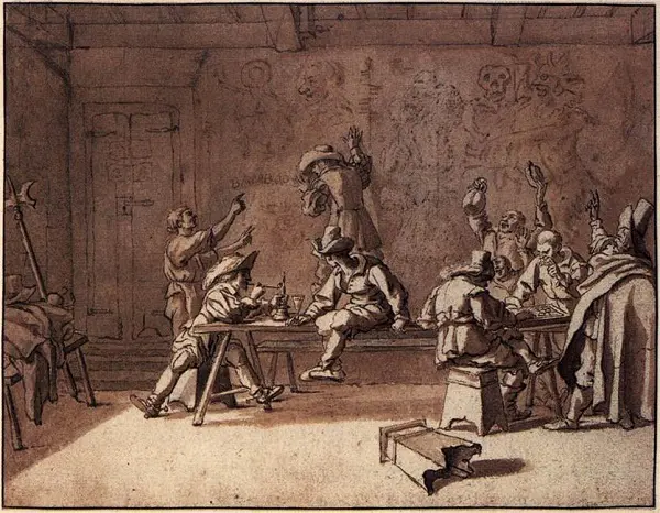 Pieter_van_Laer_Bentvueghels_in_a_Roman_Tavern, Wikimedia Commons, Kupferstich Kabinett Berlijn